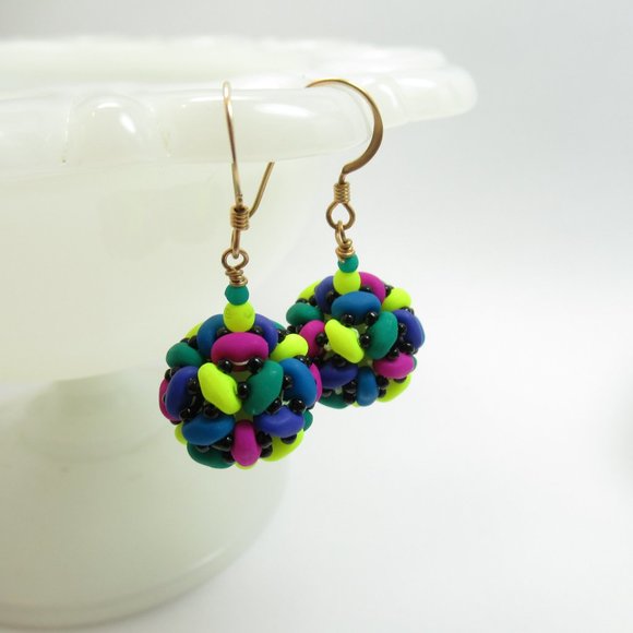 Neon Beaded Bead Earrings - Picture 4 of 9